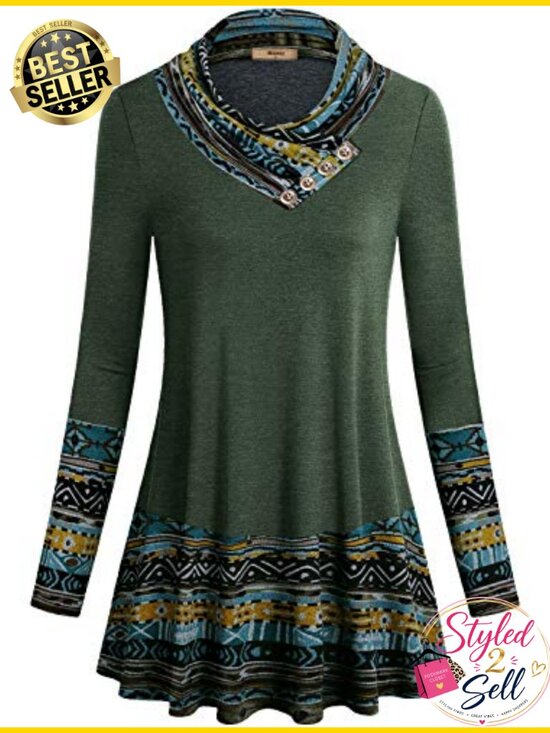 Tops - Women's Long Sleeve Cowl Neck Tunic Top Form Fitting Casual Blouse